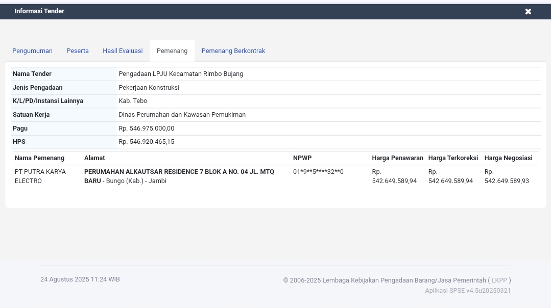 Screenshot_2025-08-24-11-24-51-74_40deb401b9ffe8e1df2f1cc5ba480b12 DUA PAKET TENDER LPJU PADA DINAS PERKIM TEBO,DI MENANGKAN OLEH SATU REKANAN