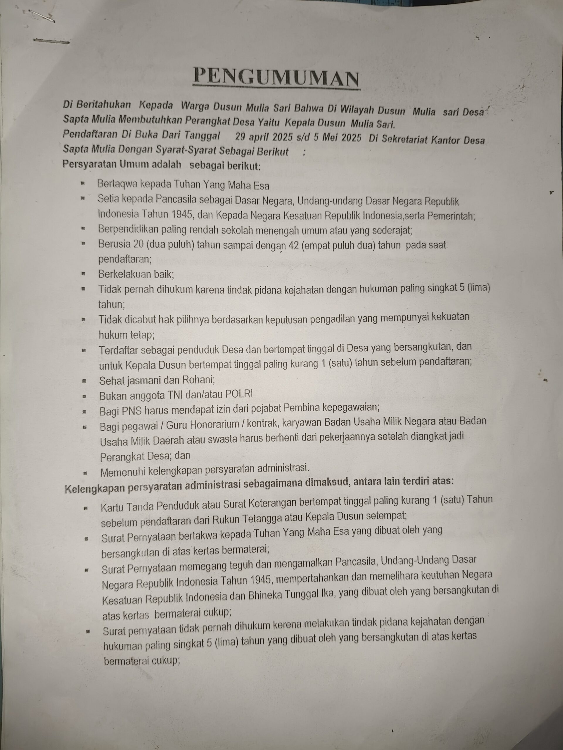 IMG20251011190437-scaled Menang Ujian Tak Kunjung Di Lantik,Isu Miring Pemilihan Perangkat Desa Sapta Mulia Mencuat.