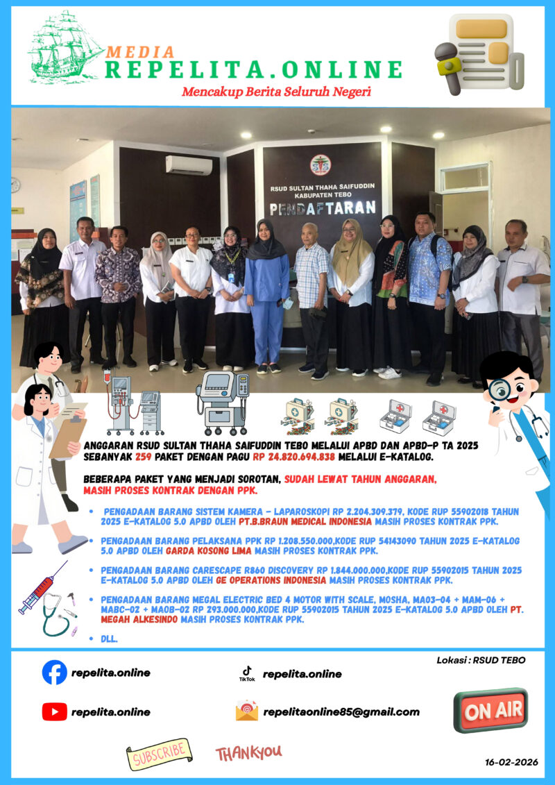 Terpantau Banyak Paket Pengadaan RSUD Tebo melalui E-katalog TA.2025 Belum Selesai.