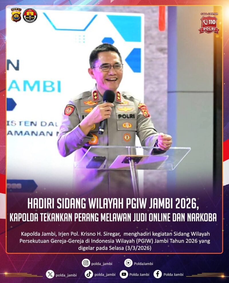 Sambutan Kapolda Jambi, Irjen Pol. Krisno H. Siregar, pada Sidang Wilayah Persekutuan Gereja-Gereja di Indonesia Wilayah (PGIW) Jambi Tahun 2026. (Foto: doc.polda Jambi)