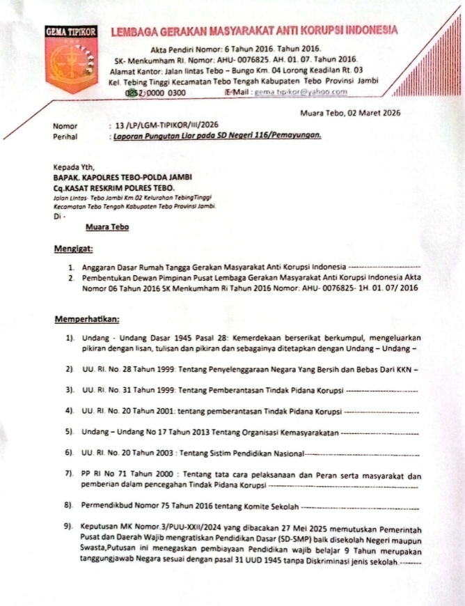 IMG_20260303_163028 KEPALA SEKOLAH DAN KOMITE SD NEGERI 116/VIII PEMAYUNGAN DILAPORKAN KE POLRES TEBO