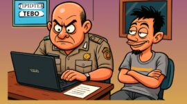 Karikatur Foto Proses Pemeriksaan di Meja Penyidik Kepolisian.