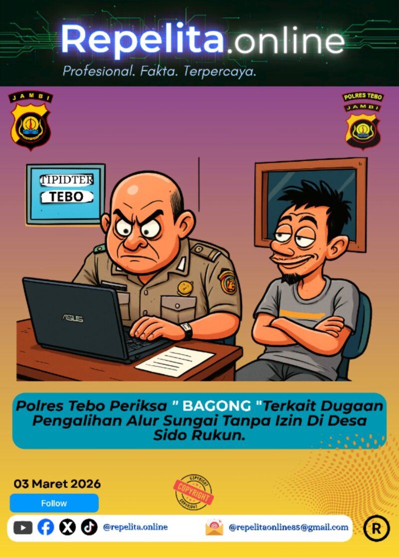 Karikatur Foto Proses Pemeriksaan di Meja Penyidik Kepolisian.