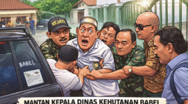 Foto Karikatur Mantan Kadis Kehutanan dan LH Kep.Babel, Ditangkap Paksa Tim Kejati Babel.
