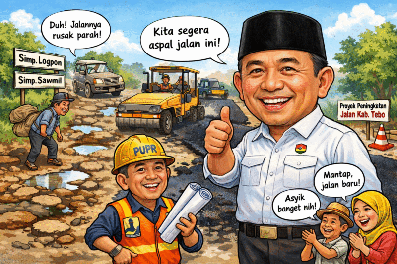 ILUSTRASI JALAN SIMP.SOMEL - SIMP.LOGPON RUSAK DAN AKAN DI ASPAL OLEH GUBERNUR JAMBI MELALUI DINAS PUPR JAMBI