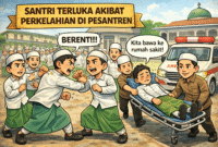 ILUSTRASI VERSI KARIKATUR, SEORANG SANTRI DI PUKULI HINGGA MASUK RUMAH SAKIT.