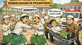 ILUSTRASI VERSI KARIKATUR, SEORANG SANTRI DI PUKULI HINGGA MASUK RUMAH SAKIT.