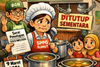 Foto Karikatur, Ilustrasi Dapur MBG Ditutup Sementara
