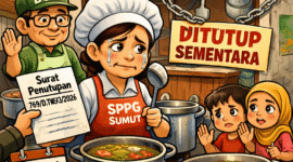 Foto Karikatur, Ilustrasi Dapur MBG Ditutup Sementara