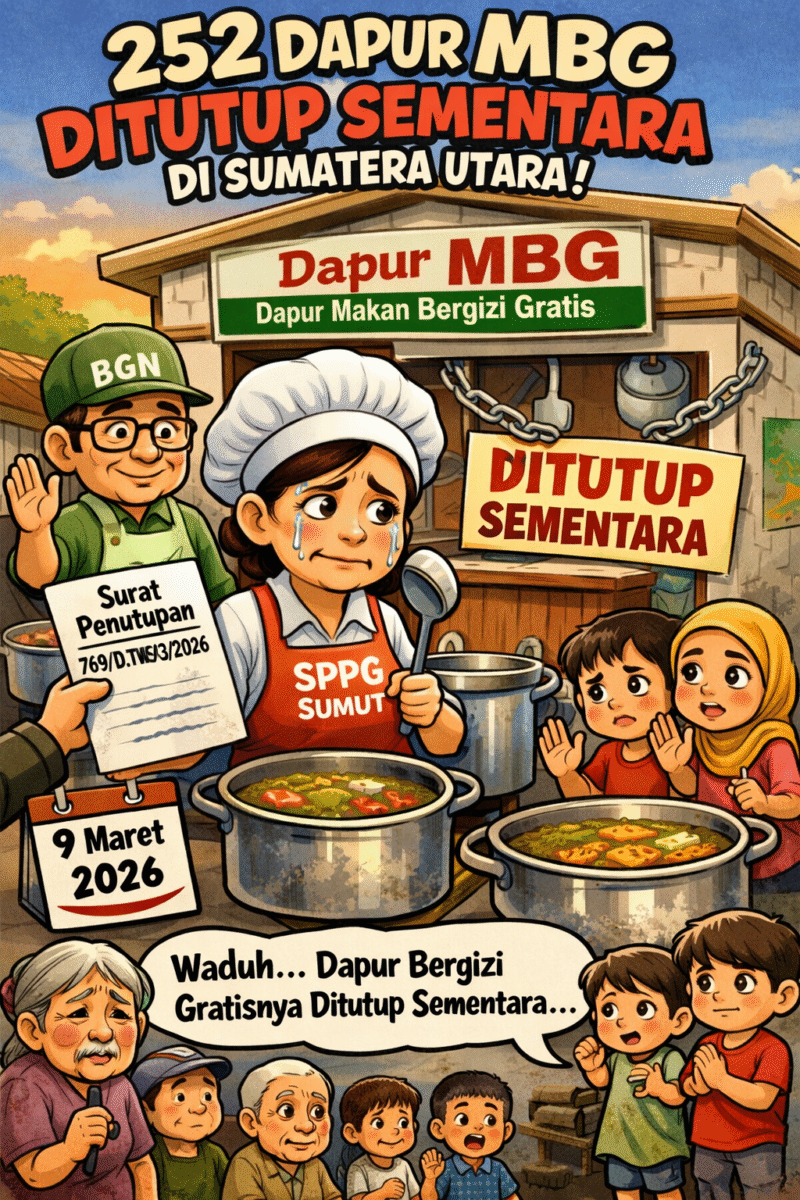Foto Karikatur, Ilustrasi Dapur MBG Ditutup Sementara