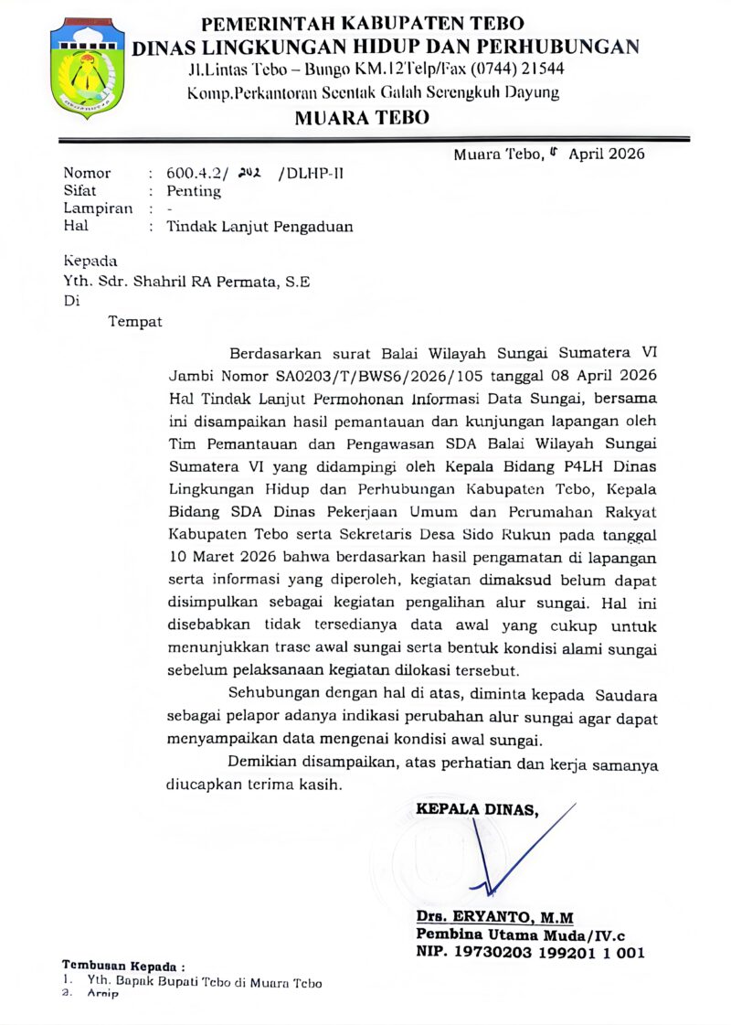 SURAT DLH-HUB TEBO KEPADA PELAPOR.