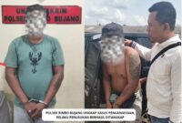 Pelaku Saat Diamankan Oleh Satreskrim Polsek Rimbo Yang Dipimpin Oleh Kanit Reskrim Polsek Rimbo Bujang, AIPTU ARI WAHYUDI, S.H.