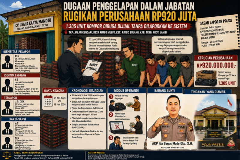 ILUSTRASI KASUS DUGAAN PENGGELAPAN DALAM JABATAN YANG DI TANGANI POLSEK RIMBO BUJANG