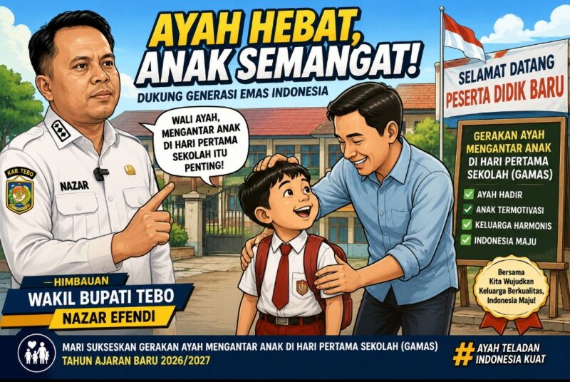 ILUSTRASI Gerakan Ayah Mengantar Anak di Hari Pertama Sekolah (GAMAS).