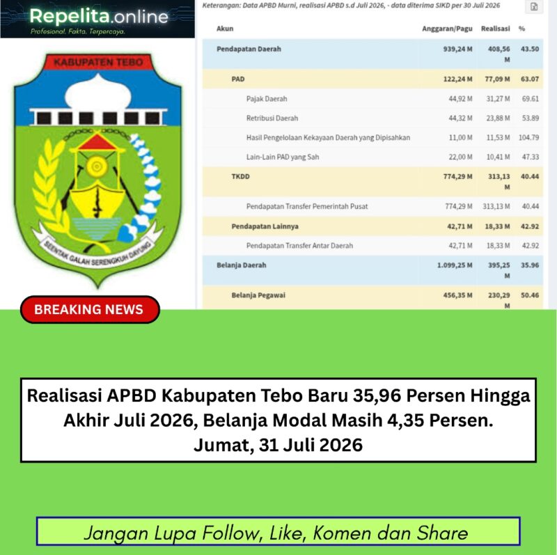 Tangkapan Layar Realisasi APBD Tebo Padam Portal Kementerian Keuangan